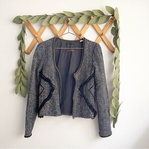 Maison Scotch Tweed Fringe Blazer